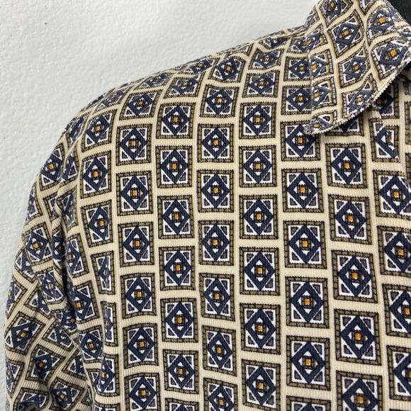 Bruno Tan Geometric Pinwale Corduroy Dress Shirt XL Button Front Long Sleeves - Picture 3 of 12